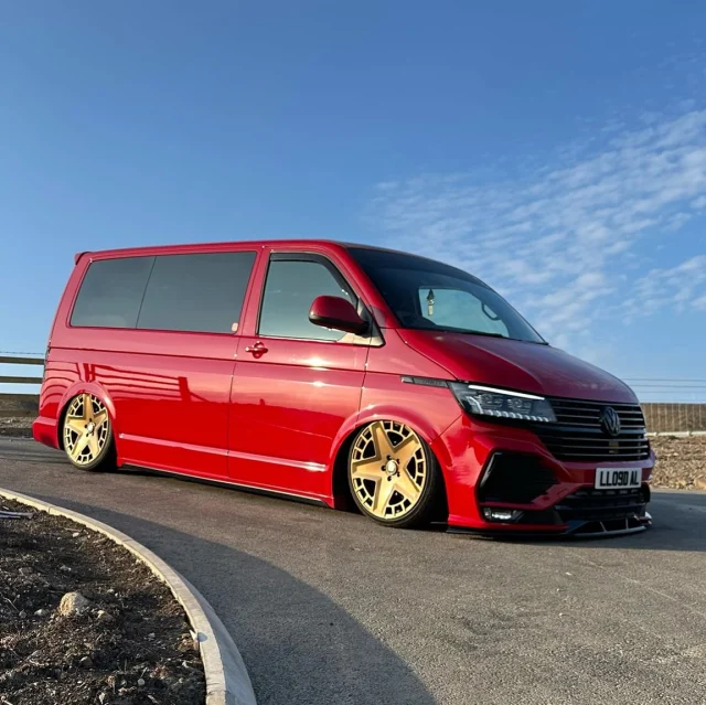 Redefined in Red.
This T6.1 is all about the details — immaculate paint, dialled stance, and sitting just right on a set of gold unknowns.
Subtle. Sharp. Standout.

🔥 On display with Dubsta next Saturday at @camperjamfestival.
One of those builds that stops you in your tracks.

#Dubsta #VWTransporter #T6point1 #CamperJam #FlawlessFinish #BuiltNotBought #BaggedLife #DubstaDisplay #TransporterScene #GoldAlloys #VWVanCulture #LowAndLouder
